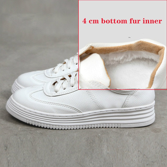 Fashion White Split Leather Women Chunky Sneakers White Shoes Lace Up Tenis Feminino Zapatos De Mujer Platform Women Casual Shoe