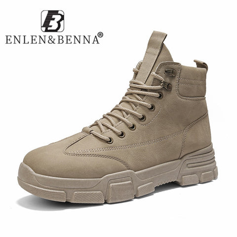 2020 New Men Boots Leather Waterproof Lace Up Military Boots Men Winter Ankle Lightweight Shoes for Men Winter Casual Non Slip