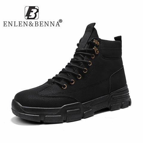 2020 New Men Boots Leather Waterproof Lace Up Military Boots Men Winter Ankle Lightweight Shoes for Men Winter Casual Non Slip