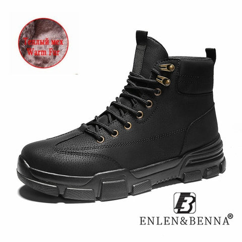2020 New Men Boots Leather Waterproof Lace Up Military Boots Men Winter Ankle Lightweight Shoes for Men Winter Casual Non Slip