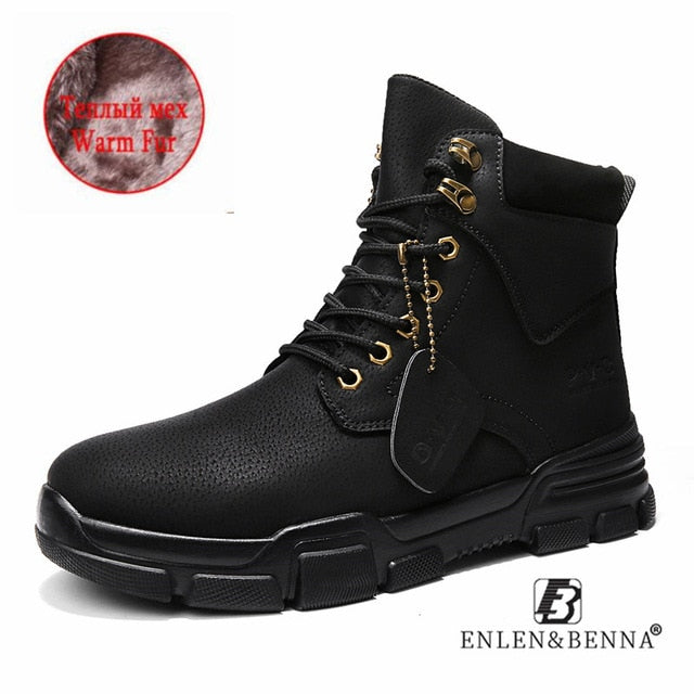 2020 New Men Boots Leather Waterproof Lace Up Military Boots Men Winter Ankle Lightweight Shoes for Men Winter Casual Non Slip