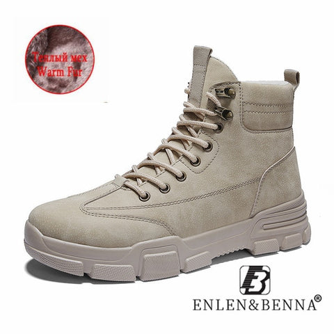 2020 New Men Boots Leather Waterproof Lace Up Military Boots Men Winter Ankle Lightweight Shoes for Men Winter Casual Non Slip