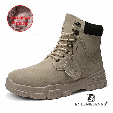2020 New Men Boots Leather Waterproof Lace Up Military Boots Men Winter Ankle Lightweight Shoes for Men Winter Casual Non Slip